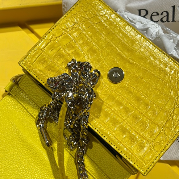 Maria Oliver | Yellow Crocodile Valencia Top Handle Handbag - Picture 7 of 7